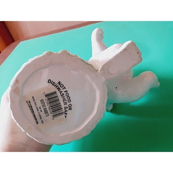 VTG Easter Planter Bunny Rabbit NEW HOLLAND FLORAL Ceramic 7" Flower Vase Decor - Picture 11 of 11